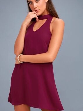 Lulus Groove Thing Wine Halter Cutout Shift Dress - Size S